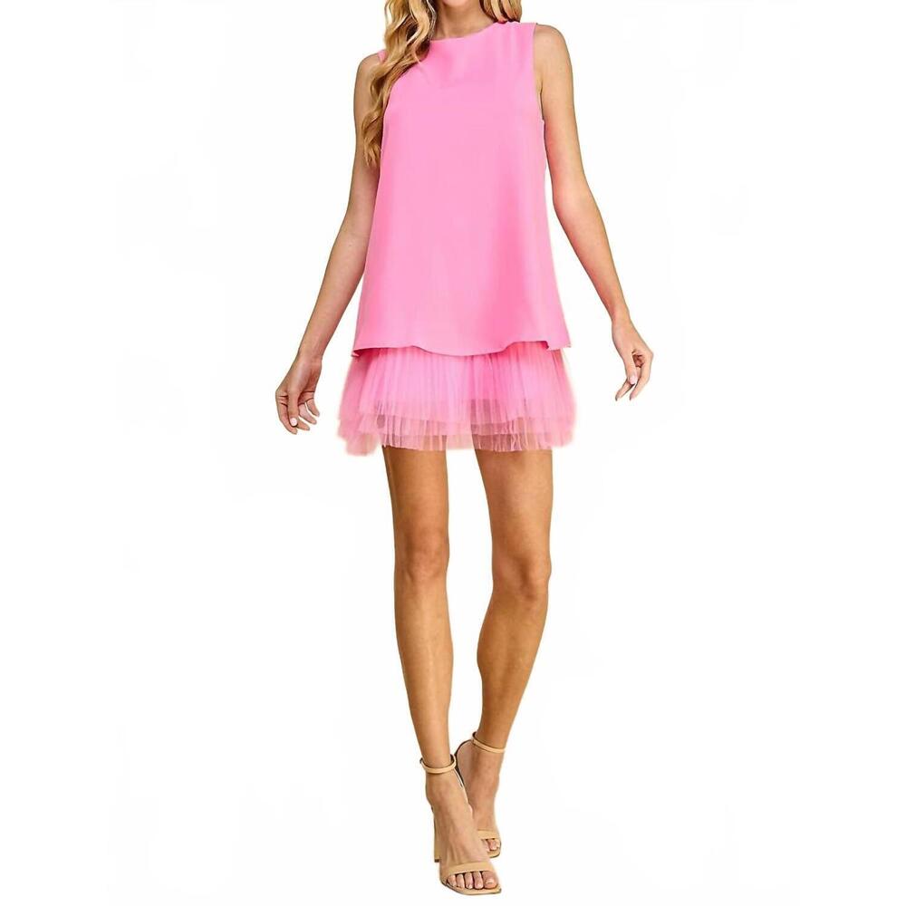NEW TCEC pleated tulle hem dress in pink